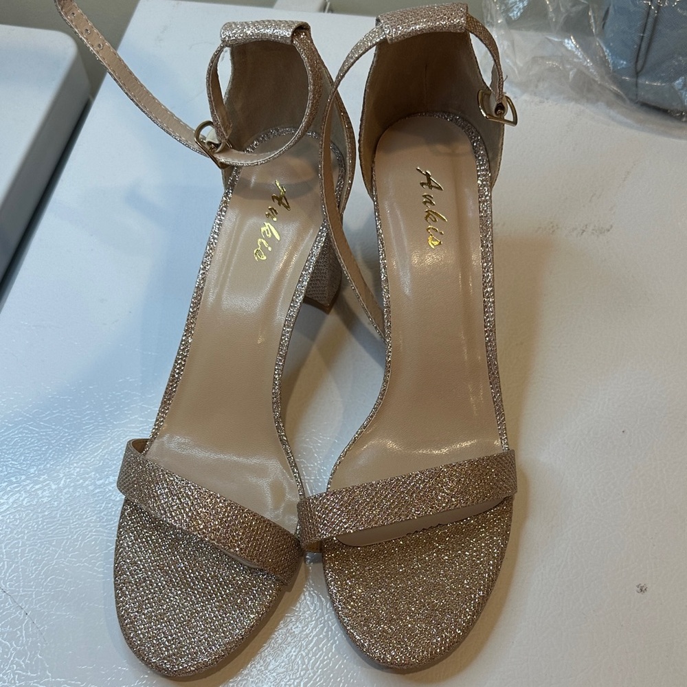 Ankle Strap Glitter Heels - Gold